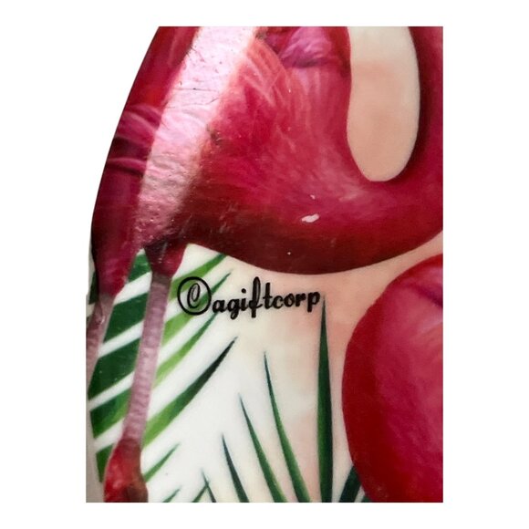 Bonaire Souvenir Ceramic Spoon Rest – Pink Flamingos Tropical Flowers – @giftcor - Picture 2 of 5
